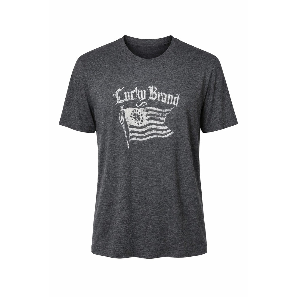 Lucky Brand Clover Art Flag Logo Dark Gray Tri-Blend T-Shirt Men's Size XL